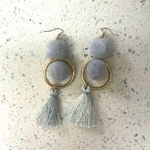 Gray and Gold Tassel Pom earrings